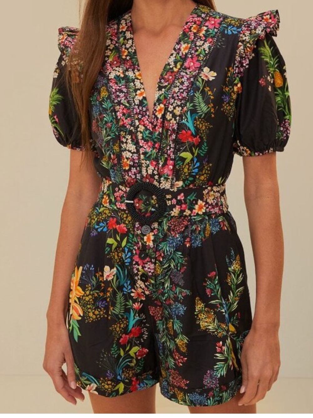 NWT Farm Rio Delicate Floral Scarves Black Romper size XL